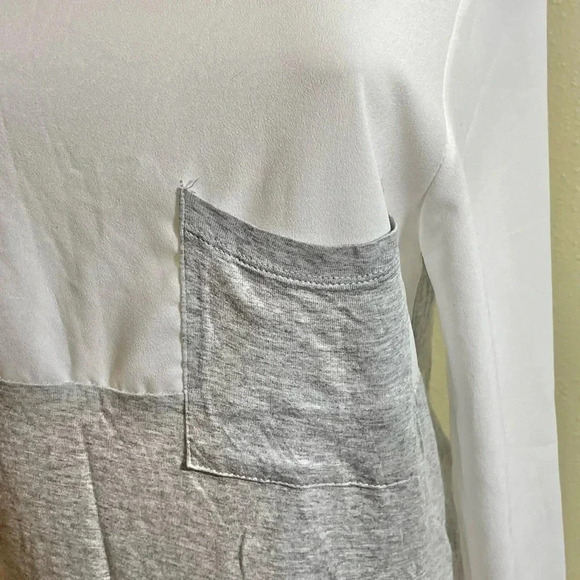 Joe Fresh Size S White Gray Sheer Rayon Top Long Sleeve Blouse T-Shirt Soft FLAW - Picture 5 of 9